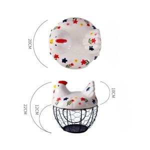 Sacesr Chicken Egg Holder Fresh Egg Storage Basket CountertopDecorative Ceramic Lid with Wire BasketHolds 2 Dozen Egg 9Q4T2