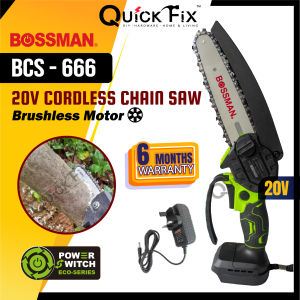 QuickFix BOSSMAN Eco-Series BCS666 20V Cordless Chainsaw Electric Pruning Saw Cutter Gergaji Elektrik Mesin