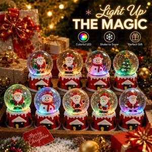 Mini Musical Snow Globe Christmas Santa Hand Crank Snow Effect Seven Color Led Light Desk Decor