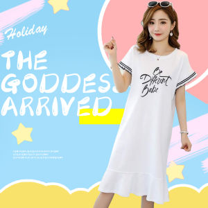 LH.Sunday ชุดเดรส ลายอักษร เเขนระบาย เนื้อผ้านิ่ม พริ้วใหว คือมันดีอะแกรร