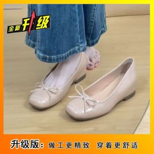 [Free Shipping] Korean-Style Fashionable Ballet Flats Autumn New Collection Nude-Colored With A Bow Elegant And Height-Enhancing