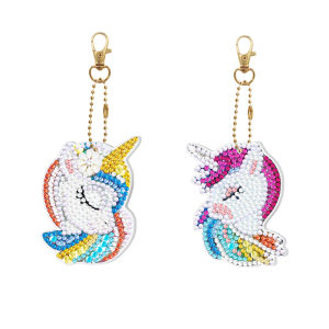 2pcs DIY Kids Craft Unicorn Tap Luminous Light Diamond Art Painting Keychains