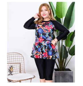 ผู้หญิงขนาดใหญ่แขนยาวสีดำจุดร่างกายชุดว่ายน้ำชุดว่ายน้ำ - นานาชาติ