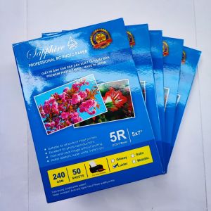 250 tờ (5 xấp x 50 tờ) Giấy in ảnh Sapphire RC Luster (Lụa) 13x18 240gsm (5R) giấy in ảnh 1 mặt dùng cho cái loại máy in phun