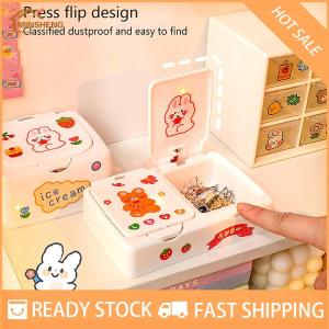 MIH ✨ COD ✨ กล่องจัดระเบียบโต๊ะเครื่องสำอางลายการ์ตูนน่ารักพร้อมฝาปิดที่เก็บเครื่องประดับขนาดเล็กที่เก็บเครื่องสำอาง