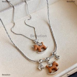 [COD] Beaution Simple Fashionable Horse Collarbone Chain Necklace Earrings For Womens Creative Sweater Chain Jewelry Accessories Gifts