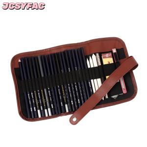 JCSYFAC Canvas pen curtain pen bag 24 hole large capacity sketching color lead roll pen