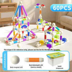 60/85pcs Magnetic Regangan Sticks Retractable Magnetic Stick and Ball Building Blocks Educational Birthday Gifts For Kids 3+