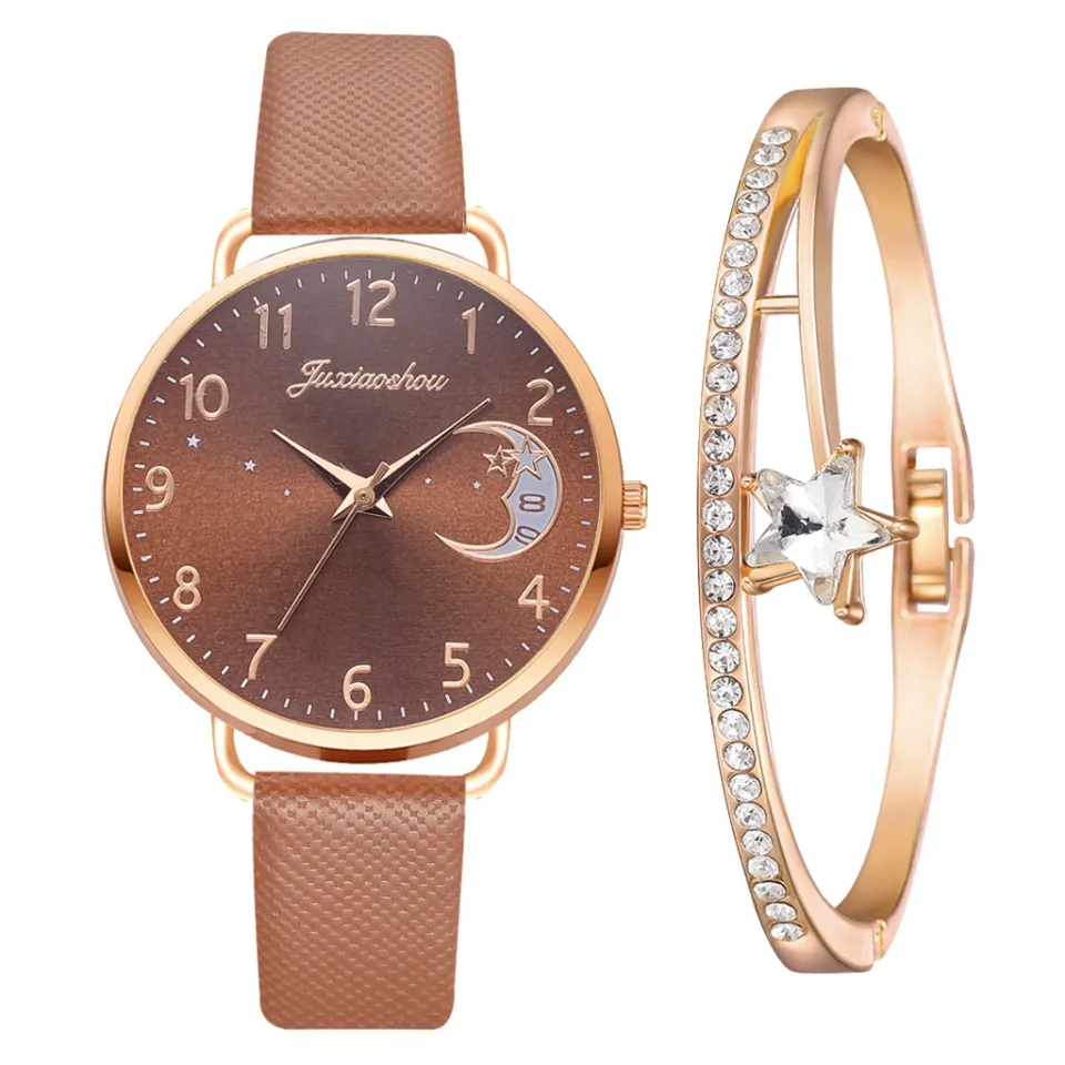 Watch ladies simple star and moon with calendar fashion quartz