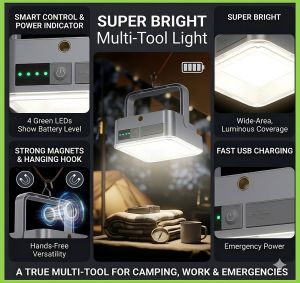 Portable Solar LED Camping Lantern Magnetic Tent Light USB Rechargeable Emergency Lamp with 4 Lighting Modes