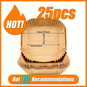 (HD1)100/50/25pcs Square Non-Stick Air Fryer Liners - 7.87inch Brown Paper Liners Suitable for 2-8 Liters 100/50/25pcs Pelapik Udara Persegi Tidak Melekat - Pelapik Kertas Coklat 7.87 inci Sesuai untuk 2-8 Liter