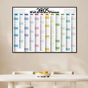 BABYBANG พับเก็บได้ แผ่นวางแผนปฏิทินปี2025 ด้วยสติกเกอร์ที่มีสีสัน พลาสติกทำจากพลาสติก ปฏิทินวางแผนผนัง อเนกประสงค์อเนกประสงค์ ตกแต่งด้วยการตกแต่ง ตารางรายการเป้าหมาย สำหรับสำนักงานโรงเรียน