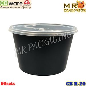 CB R 20 oz Black Round Container With LidDisposable PP Plastic Food Box - Ware - Bekas Makanan Bulat - Chunbe CBware R20 20oz (50sets)