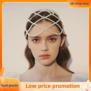✨QK shop✨ Fashionable Mesh Hair Accessories Totally Hand-Made Pearl Hat Chain Bridal Head Ornament Tassel Fashion Hair Chain