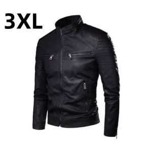 NP Mens Leather Jacket Classic Korea Jacket Casual Stand Collar Motorcycle Jacket