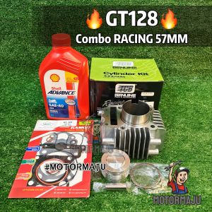 Combo GT128 RACING (57MM) Block siap piston pin ring clip Gasket top set Minyak Enjin Shell AX3 4T GT-128 "MOTORMAJU"