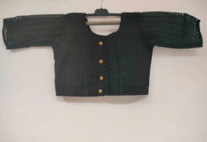 Readymade Cotton Saree Blouse for Women | Cutwork Sleeves | Button Front | Size S (32) & M (34) | Assorted Colours | Pack of 1 Pc