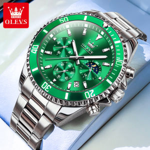 OLEVS watch for men 2023 super fever selling mens quartz waterproof calendar multi functional green water ghost dial black stainless steel strap fashion business wild mens watch