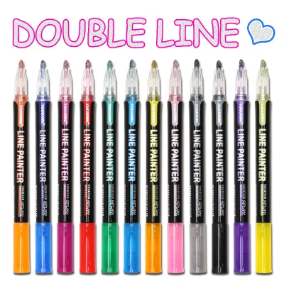 DUKEEN 8 /12 Pcs/set Outline Paint Marker Pen Double Line Pen Diy Album Scrapbooking Metal Marker Glitter for Drawing Painting Doodling