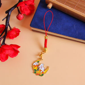 [SPRINTT] GK077 Gantungan HP Kelinci Lucu Bunga Tali Merah Keychain China Musim Gugur Bulan gantungan kunci mobil / tas / hp Gantungan Kunci Pria Wanita