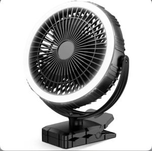 Quạt mini đèn led quay 360 sạc pin công suất 8W sạc pin 10000 mAh có giá kẹp để bàn chắc chắn hoặc treo lều nhỏ gọn tiện lợi