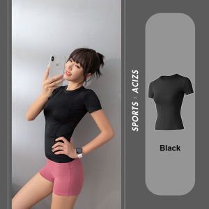 HOLA Breathable Seamless Workout Shirts for Women Dry-Fit Short Sleeve T-Shirts Crew Neck Stretch Yoga Tops Athletic Shirts