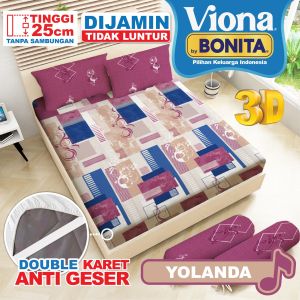 Sprei Bonita Viona King Size 180x200 cm Motif Geometris/Bunga dengan Karet Anti Geser Tinggi 25 cm