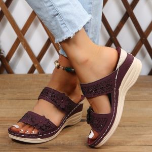 [Free Shipping] New Floral Sandals For Women Stitched Design Casual Vacation Beach Wedge Heels Comfortable And Large Size