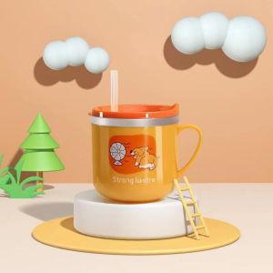 Water cup baby cup childrens cup stainless steel cup with lid openable spill-proof with straw size 250ML