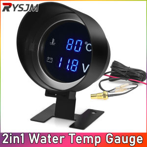 รถบรรทุกรถดิจิตอล12V 24V เกจวัดอุณหภูมิหม้อน้ำเซ็นเซอร์วัดอุณหภูมิน้ำ LED กลม10MM 2IN1 Moto เครื่องวัดแรงดันไฟฟ้าโวลต์มิเตอร์