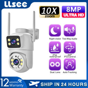 LLSEE ICSEE 8MP dual lens 10x digital zoom wireless WiFi camera outdoor CCTV full HD color night vision alarm push 360 WiFi monitoring camera waterproof CCTV