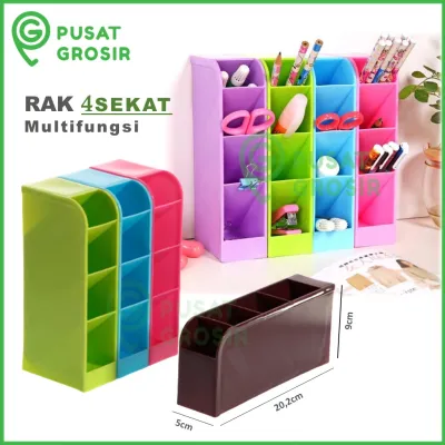 Rak mini 4 sekat kotak organizer serbaguna tempat penyimpanan barang ATK pena pensil pulpen gunting wadah tempat tulis meja kerja peralatan belajar