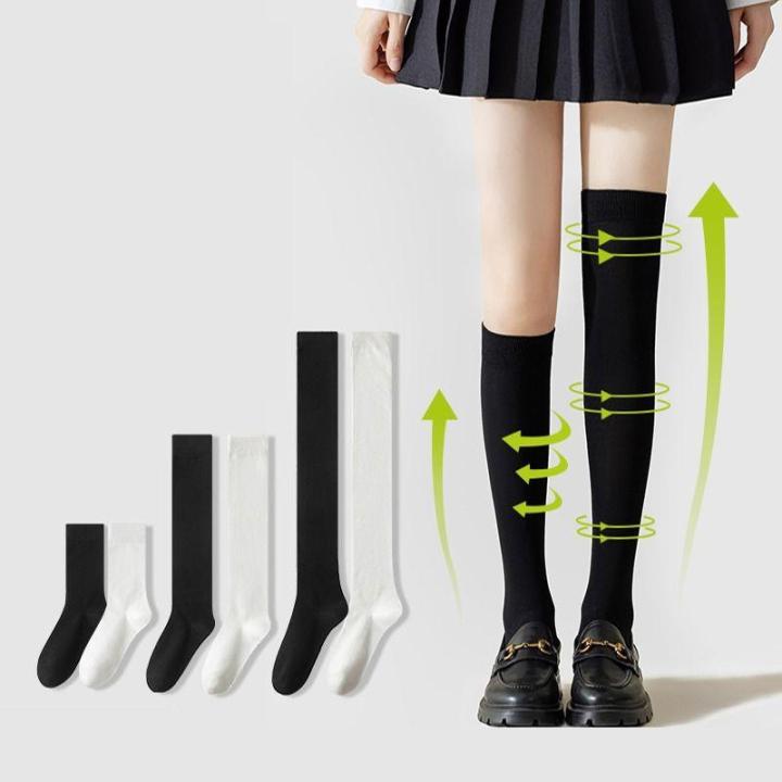 3/6 Pairs Fashion Cotton Knee-Long Socks Women's Knee High Socks Black ...