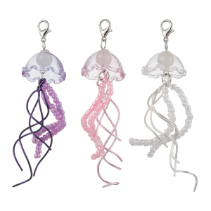 3 Pieces Sturdy Glass Bead Jellyfish Keychain Ornament Portable for Personalizing Styles Bags or Home Decoration