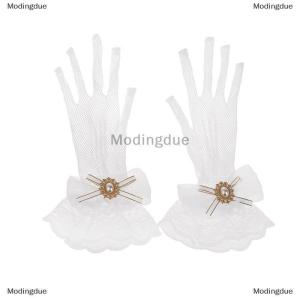 [COD] Modingdue Girl Lolita Mesh Bow Flower Lace Gloves Black White Lace Gloves lolita Lace Sleeves Cosplay Jewelry