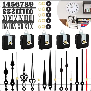 Quiet Quartzs Clock Motor Replacement Parts for Home and Office 5Pcs Clock Movement with Hands and Clock Numerals Kits