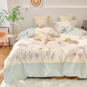 Set Ga Gối Lụa Thêu Hoa Cỏ Nhập Khẩu Cao Cấp - Hàng Nhập Khẩu Cao Cấp