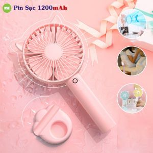 Quạt cầm tay mini tích điện có chân đế để bàn 3 cấp độ gió