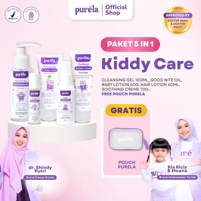 [DAPAT 5 + POUCH] Purela Kiddy Care - Skincare untuk Perawatan Skin Booster Mencerahkan dan Merawat Kulit Sensitif Bayi & Anak Bunda - Non SLS Non paraben Non alcohol - HALAL MUI BPOM