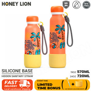 HoneyLion - 570/720ml School Water Bottle Leakproof Vacuum Cup with Hidden Straw Portable Bottle for Students Daily Use