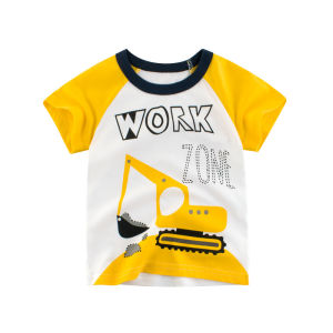 Excavator Boys Tshirt Truck Kids T-shirt Girl Children Tops Monster Short Sleeve Stitching Cotton
