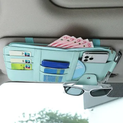 Car Sun Visor Storage Box Multi-functional Bag Organizer Pocket Sunglasses Clip Card Hook Holder Hanger Beg Kereta