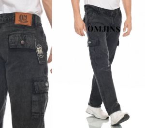 OMJINS Cargo Pants Jeans Denim CJ007 Black Sandwash