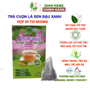 Trà cuộn lá sen (hộp 20 túi nhúng) trà lá sen đậu xanh rau má thanh nhiệt thải độc mất ngủ hỗ trợ giảm cân TN