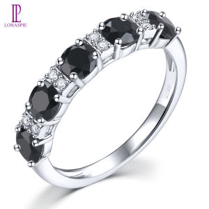 Lohaspie Đồ Trang Sức Tinh Khiết 1.58 Carats bạc nguyên chất 925 Ban Đầu màu đen tự nhiên Spinel Opal Aquamarine Vòng Aquamarine 925 Sterling vòng tròn bạc Opal Birthstone Vòng Cho trang sức nữ