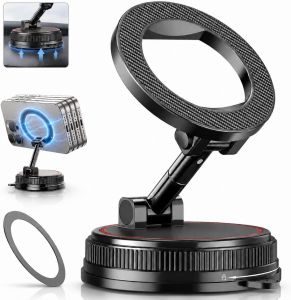 Car Phone Holder Mount for MagSafe 108LBS Vacuum Suction&3000gf Magnetic 360 ° Adjustable Foldable Dashboard Windshield Car Phone Mount for iPhone 17-12 & Android