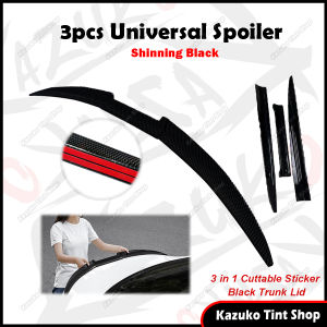 3pcs Universal Car Spoiler 3 in 1 Cuttable Sticker Black Trunk Lid Wing Rear Spoiler PVC Rubber Skirt Sporty Design DIY Double Sided Tape