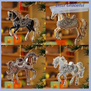 Ditur 2D Acrylic Horse Car Rearview Mirror Pendant Charm Christmas Tree Ornament New Year Hanging Decoration