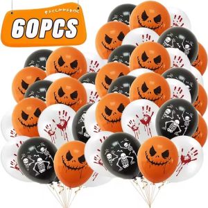 ลูกโป่งของเล่นเด็กยางเป่าลมลูกโป่งของตกแต่งบาร์ปาร์ตี้ชุดลูกโป่งฮอลโลวีน12นิ้วสีดำสีส้มสีขาวกระโหลกฟักทอง