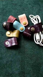 Klip Kabel Kulit Sapi Premium | Pengikat Kabel Charger Headset | Cord Organizer Ties Clip